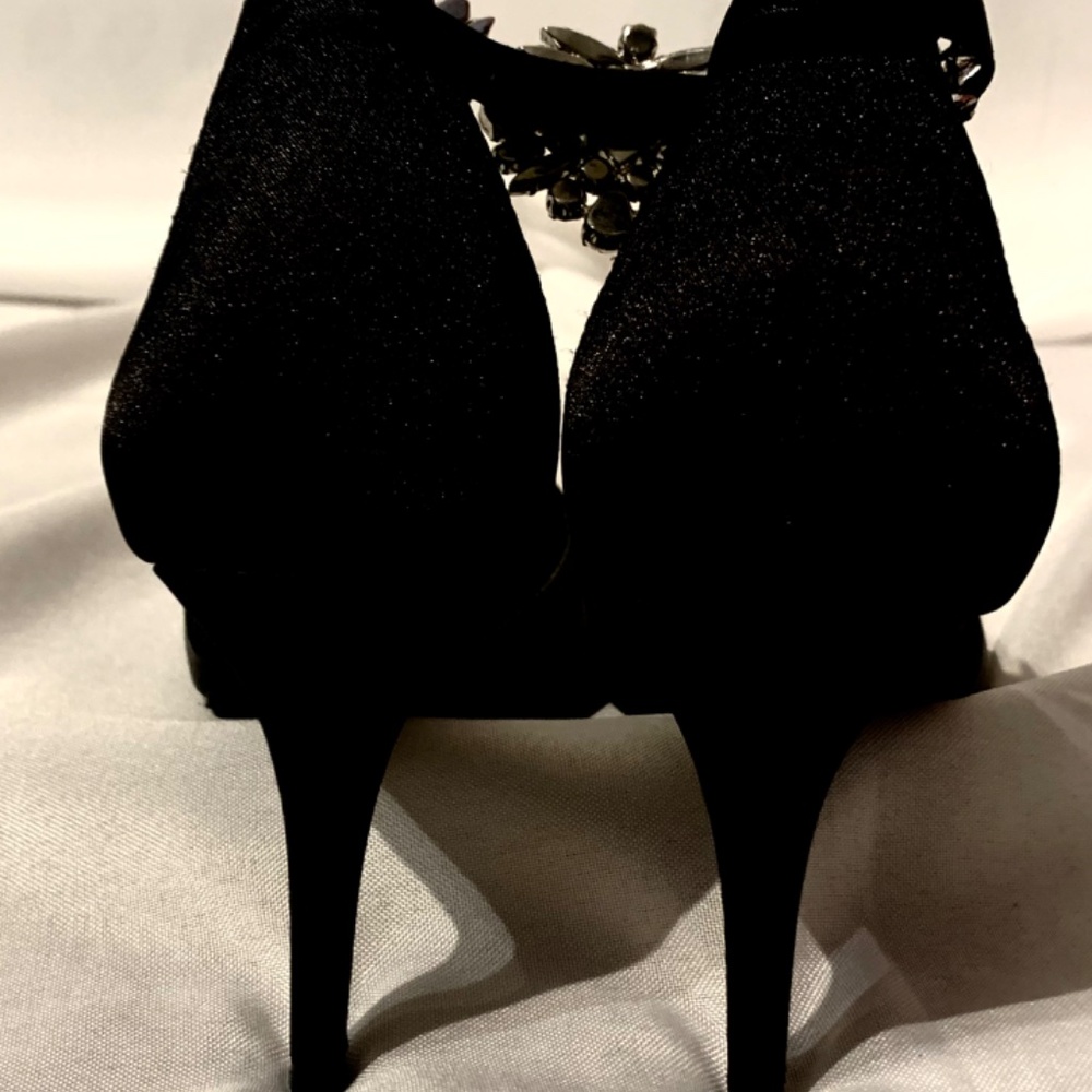 Black Satin & Rhinestone Heels - Picture 4 of 6